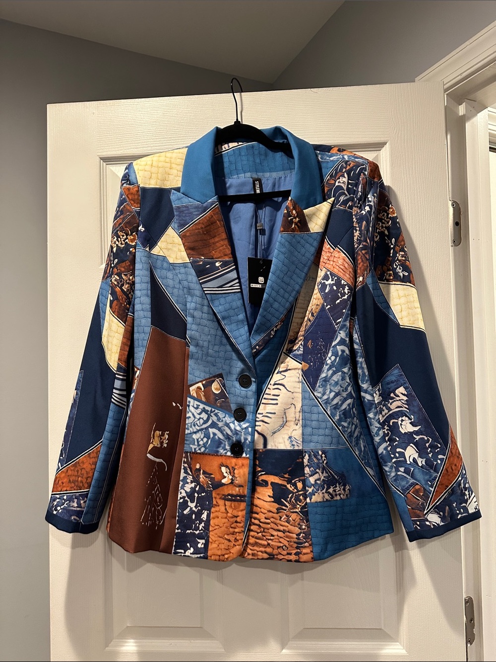 STYLEWE Blue and Brown Patchwork Blazer Jacket
